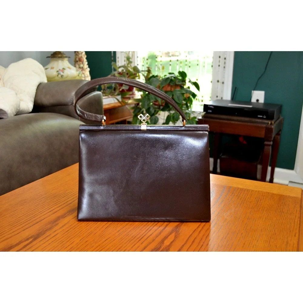 Vintage 1950s L.S. Ayres & Co Burgundy Leather Kelly Bag Purse Made in England